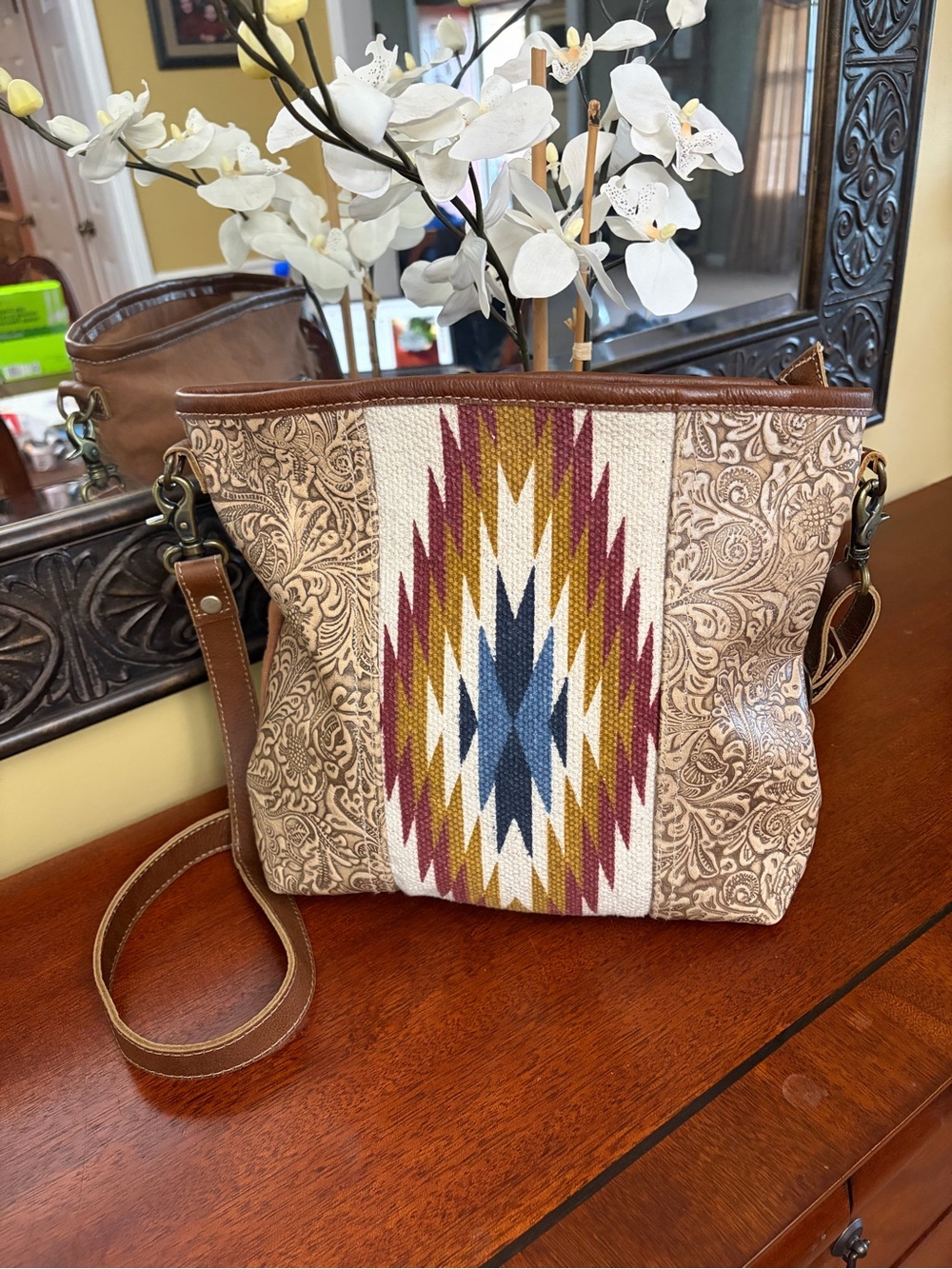 Myra Bag Luzy Handcrafted    Leather Hide and Canvas Crossbody/Shoulder Bag